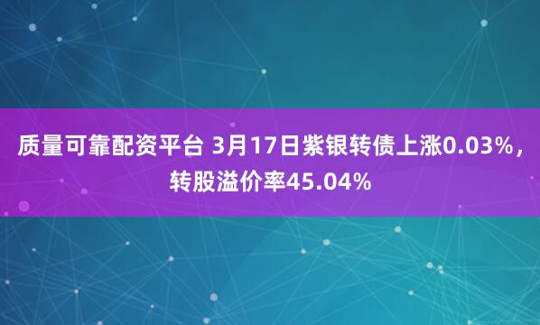 质量可靠配资平台 3月17日紫银转债上涨0.03%，转股溢价率45.04%