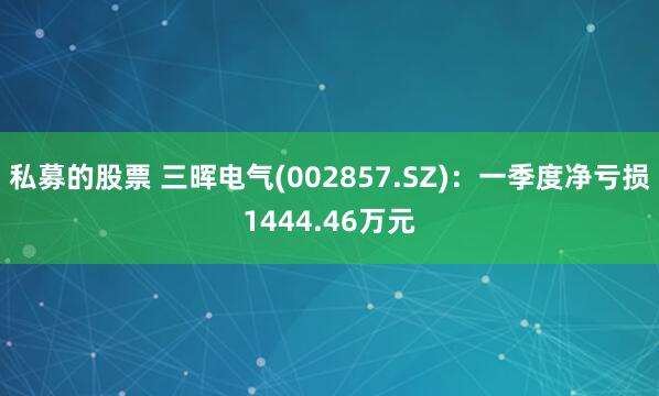 私募的股票 三晖电气(002857.SZ)：一季度净亏损1444.46万元
